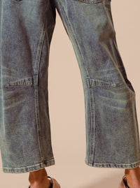 Mid-Rise Barrel Pants | Washed Denim