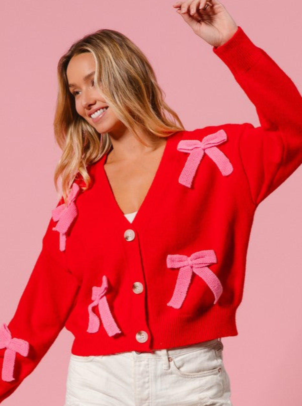 Sweetheart Bow Cardigan | Red