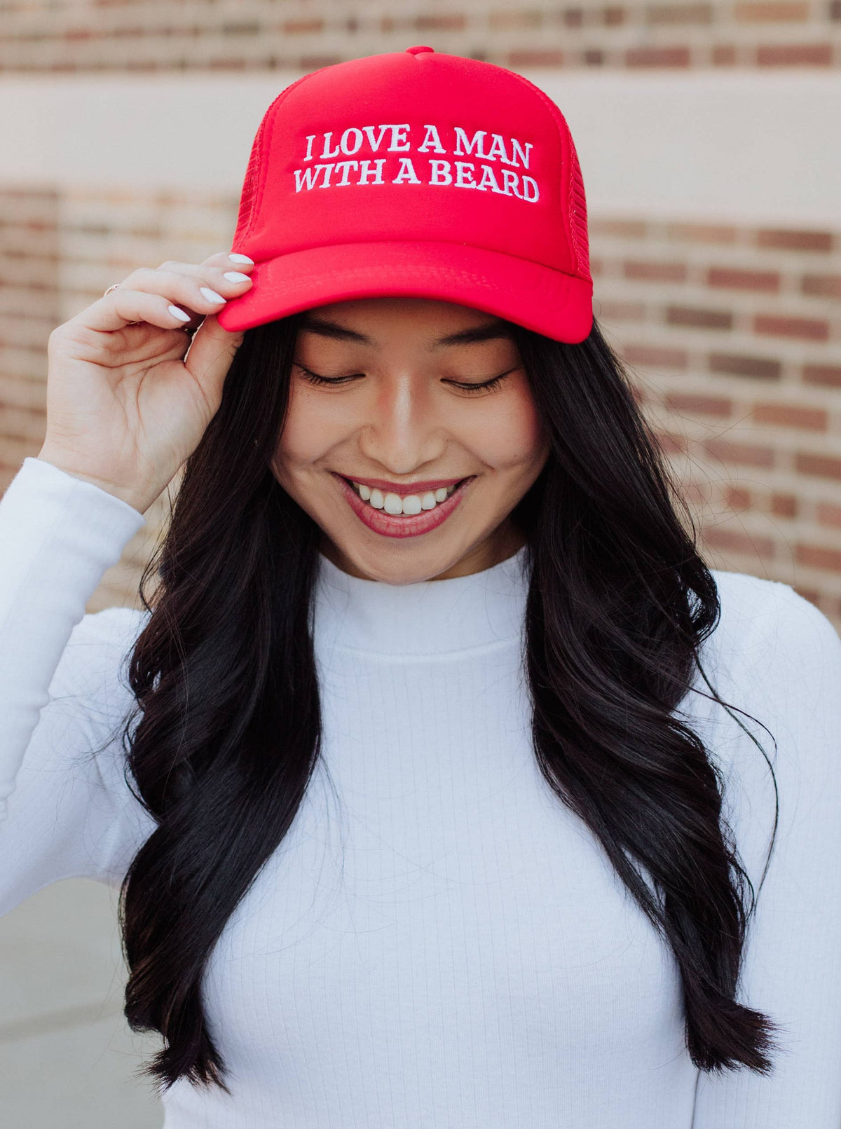 I Love A Man With A Beard Trucker Hat | Red