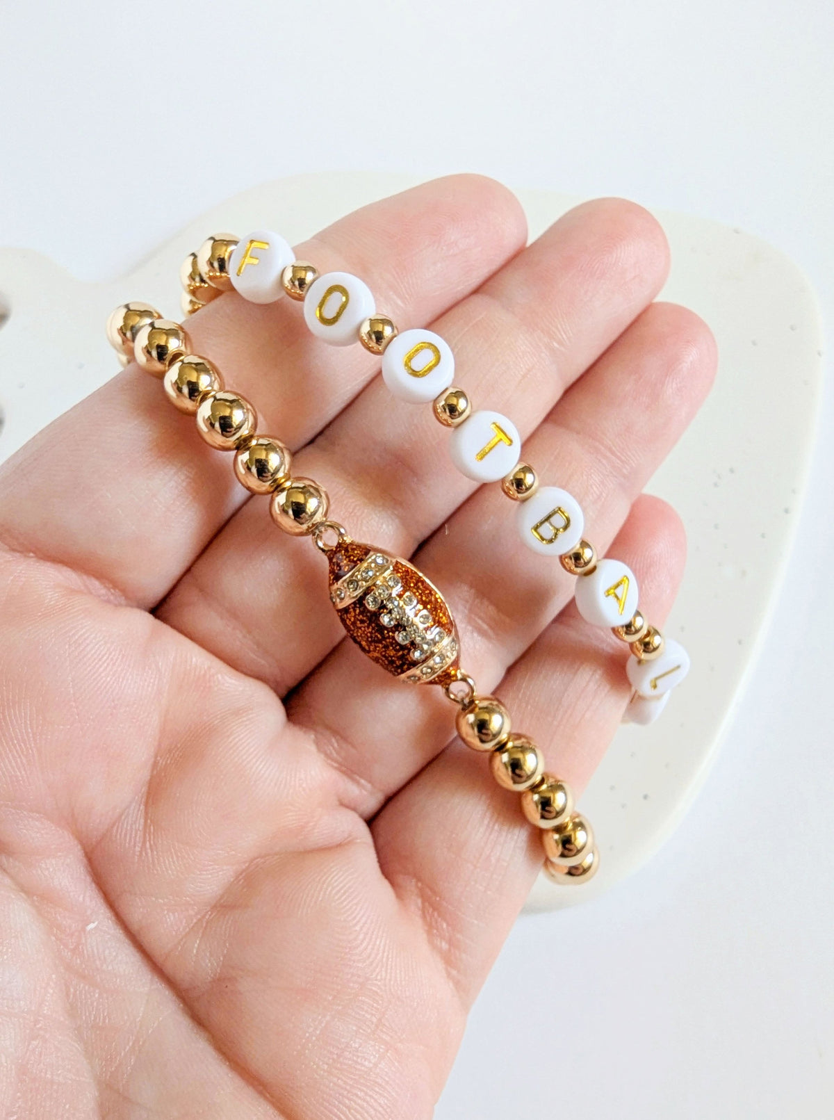 Football 2-Set Stretch Bracelet | Gold