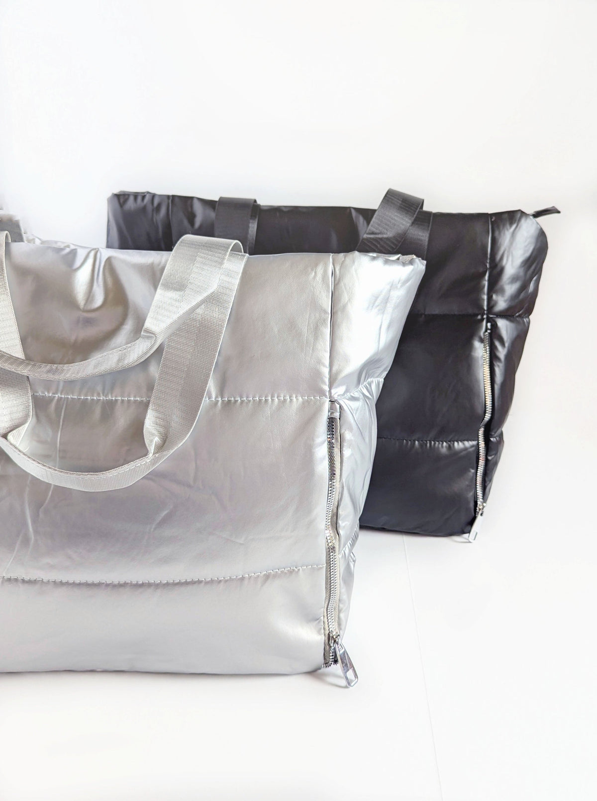 Metallic Quilted Tote | Black & Silver