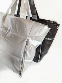 Metallic Quilted Tote | Black & Silver