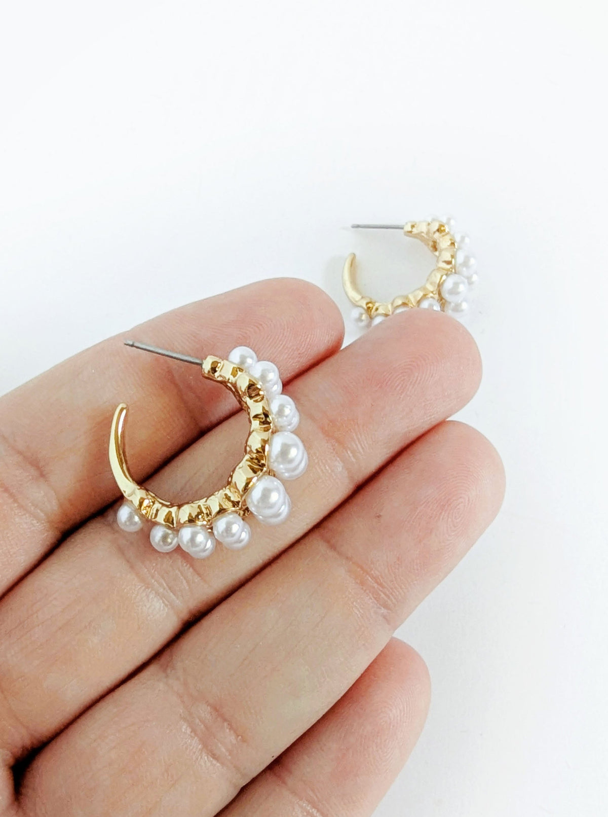 Double Row Pearl Hoops