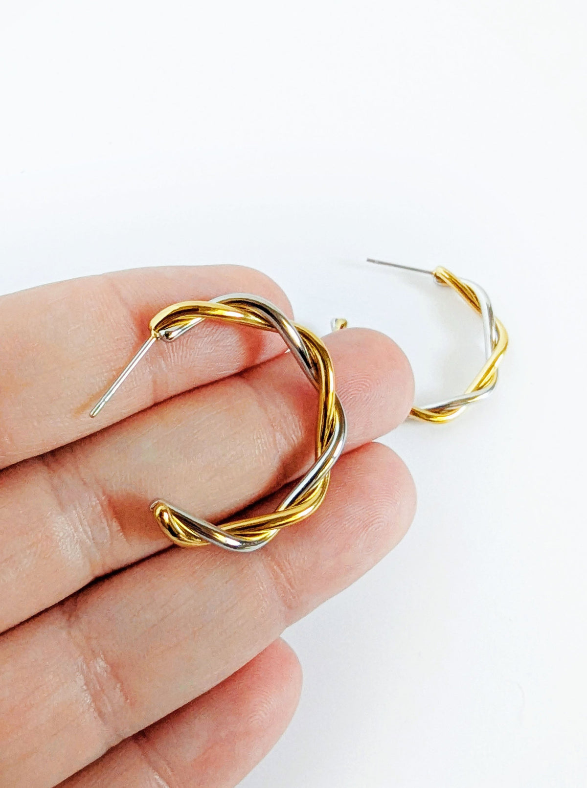 Tarnish Resistant Two-Tone Hoops