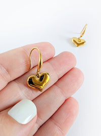 Tarnish Resistant Heart Earrings | Gold