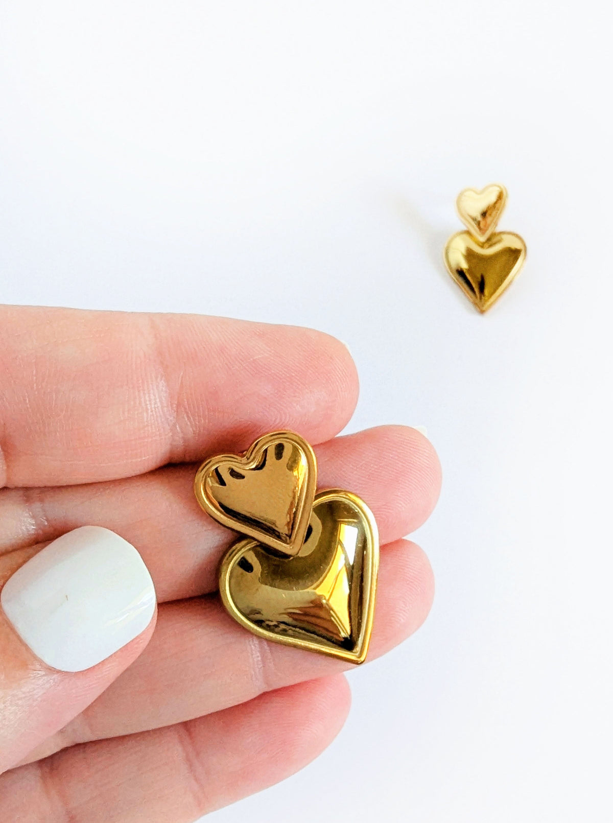 Tarnish Resistant Heart Drop Earrings | Gold