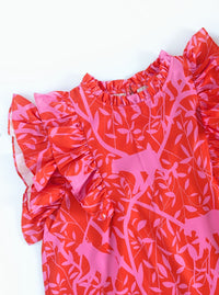 Silhouette Flutter Sleeve Top  | Coral