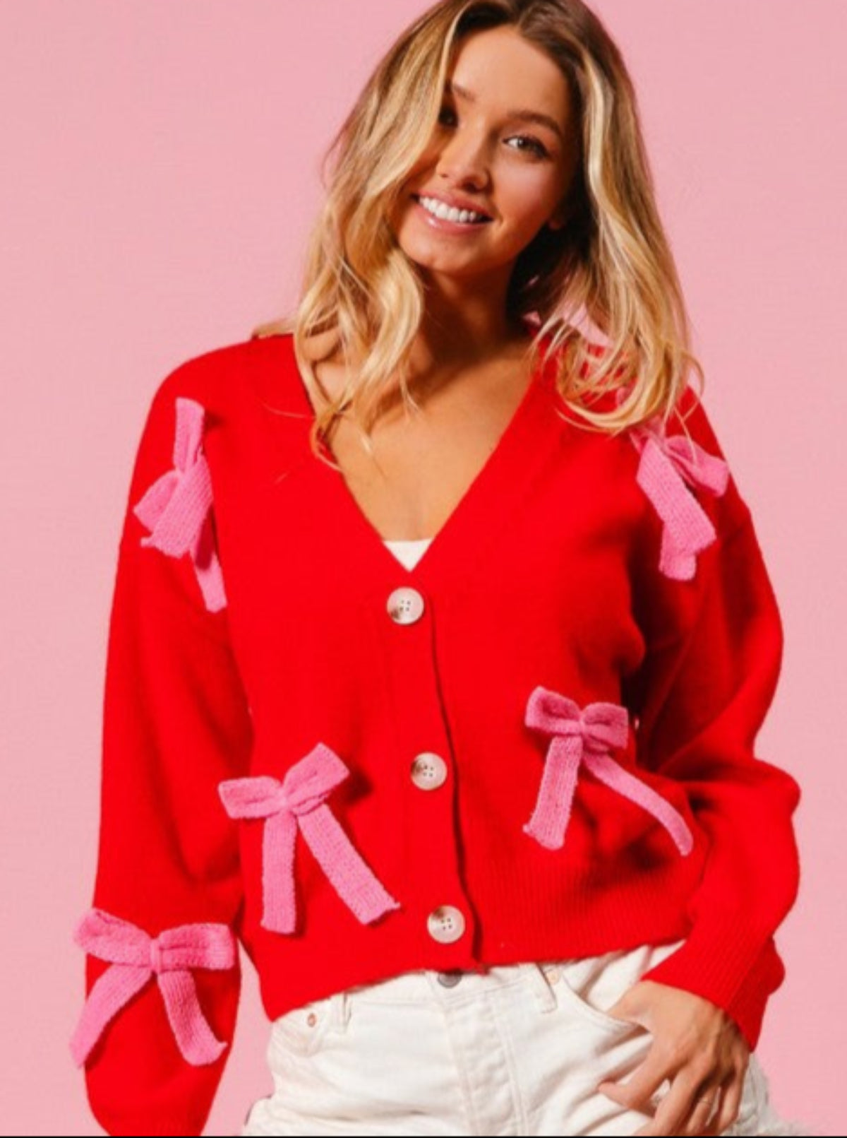 Sweetheart Bow Cardigan | Red