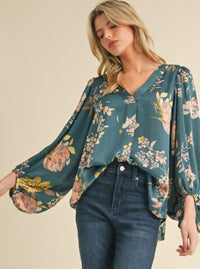 Floral Print Top | Teal