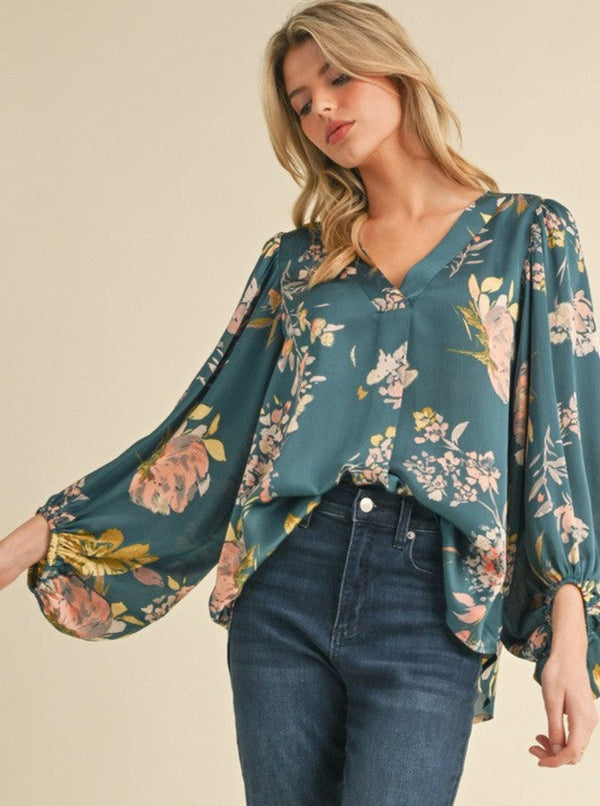 Floral Print Top | Teal