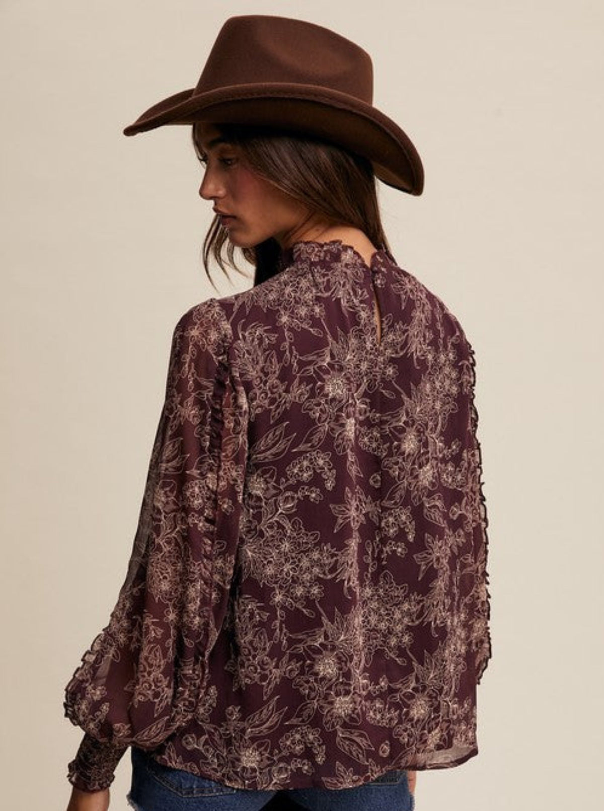 Floral Ruffle Top | Burgundy