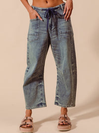 Mid-Rise Barrel Pants | Washed Denim