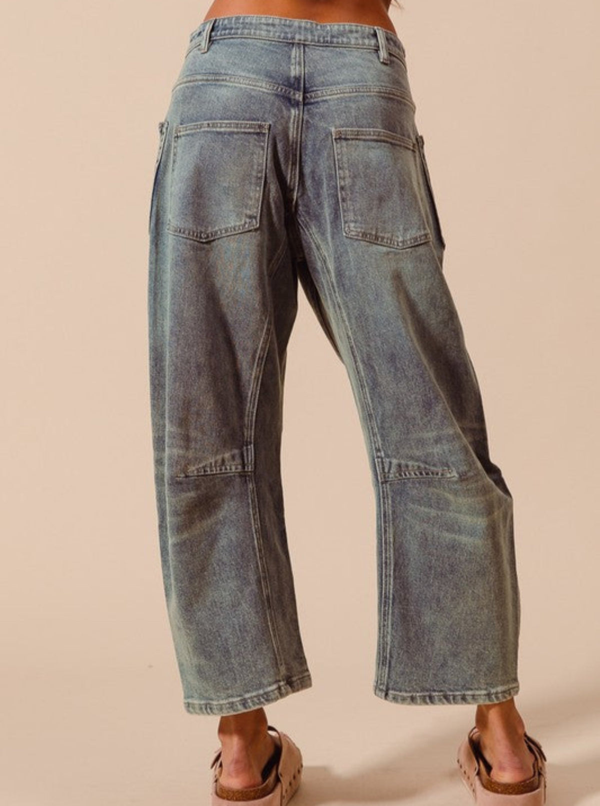 Mid-Rise Barrel Pants | Washed Denim