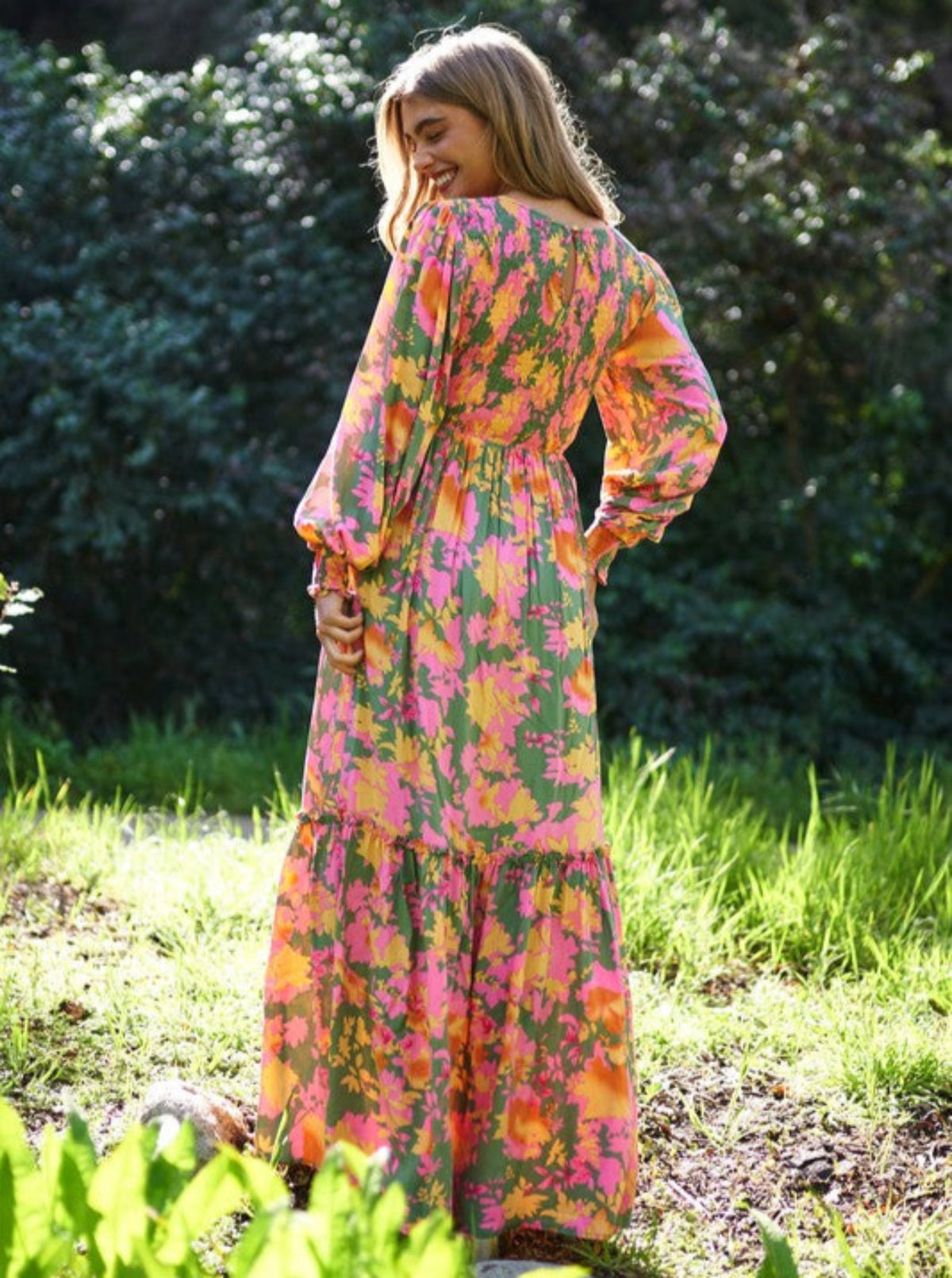 Smocked Floral Maxi Dress | Olive