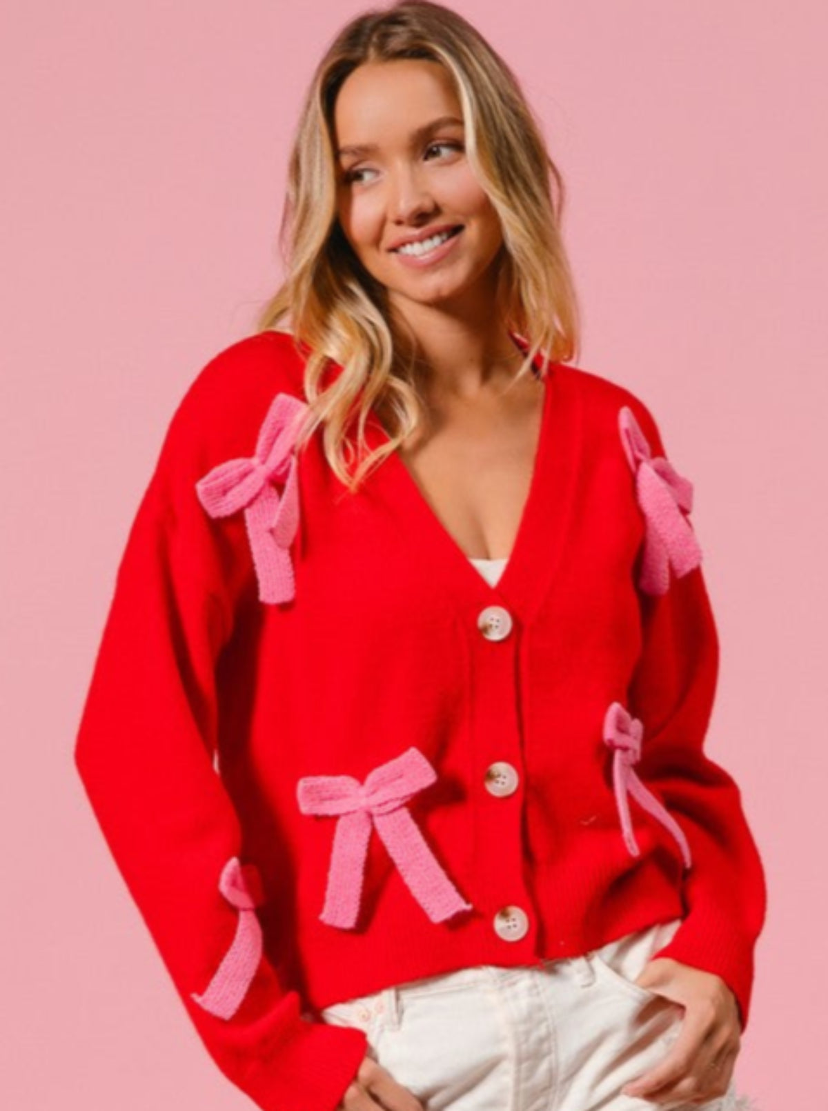 Sweetheart Bow Cardigan | Red