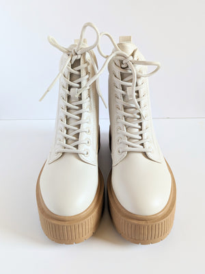 Faux Leather Lace Up Boot | Ivory