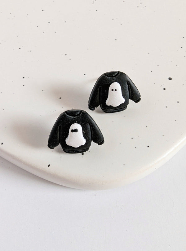 Ghost Sweater Clay Stud Earrings