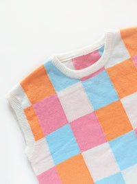 Checkered Knit Top | Orange, Pink, Blue