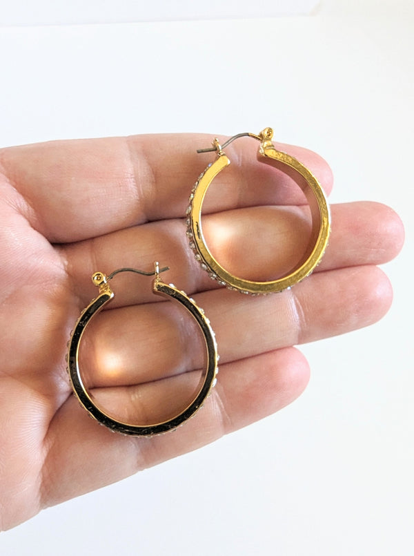 Rhinestone Hoop Earrings | Gold