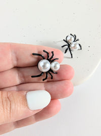 Spider Stud Earrings | Faux Pearl