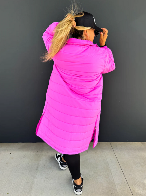 Long Puffer Jacket | Black & Pink